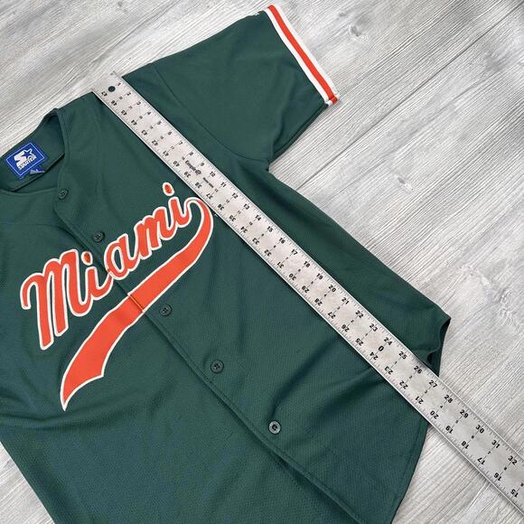 VTG Miami Hurricanes Baseball Jersey Mens Medium Olive Green 90's Y2K Starter - Picture 5 of 7